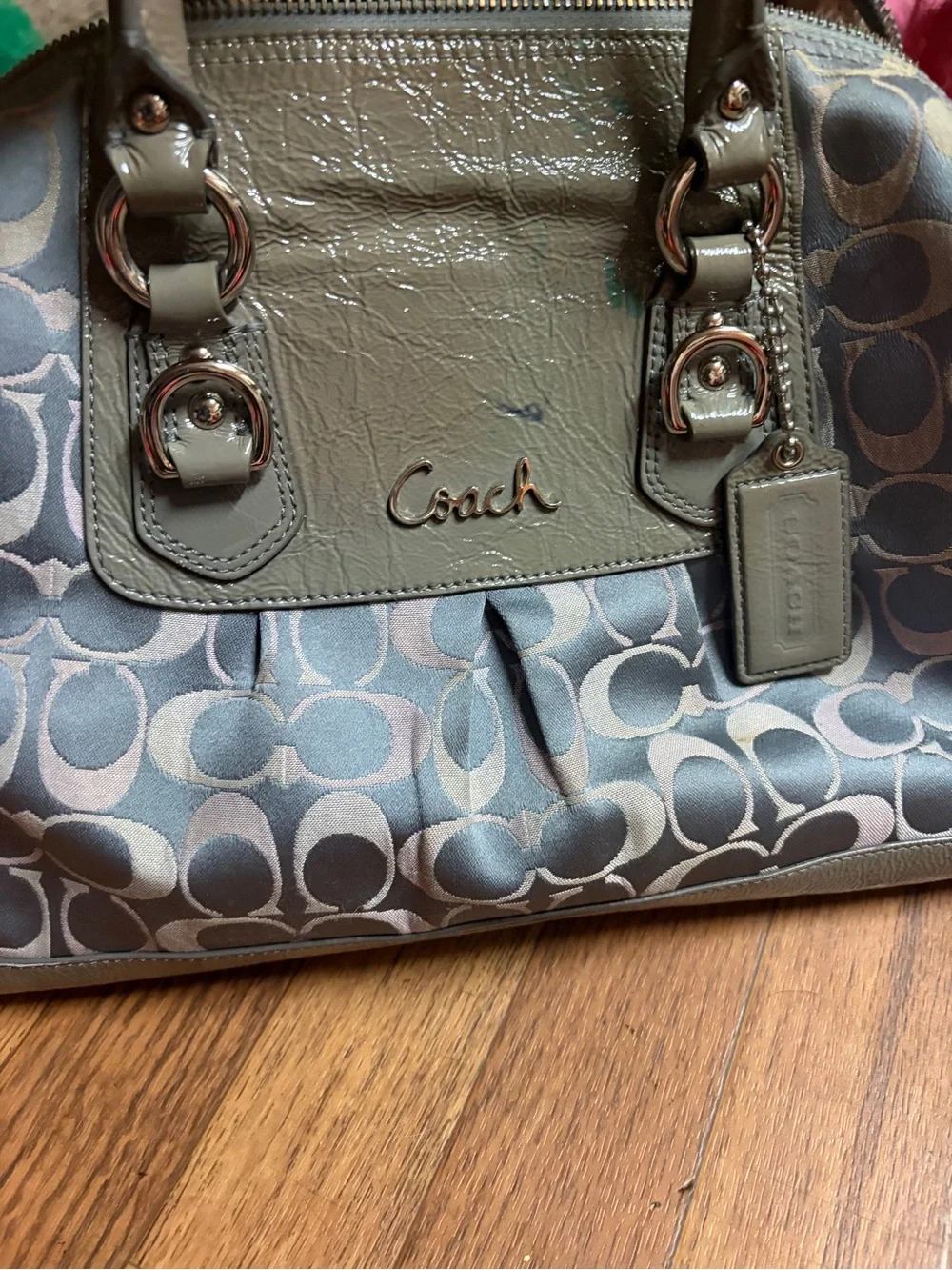 Coach Green and Gray Signature Shoulder Bag
